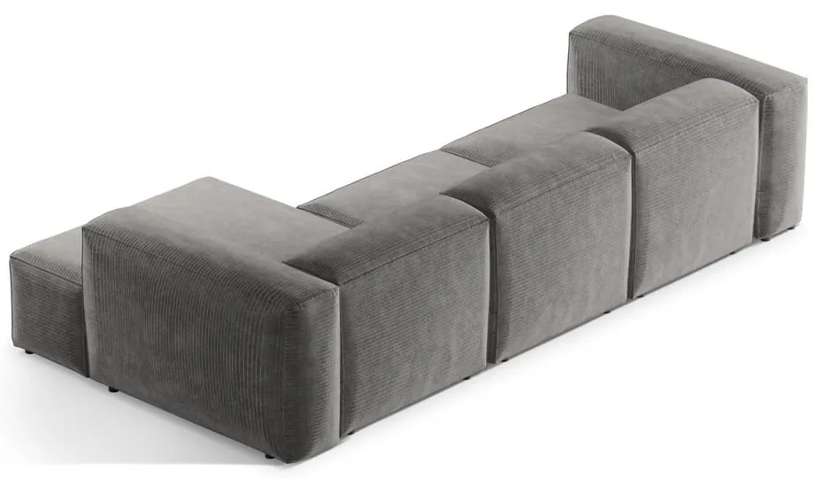 Világosszürke kordbársony sarokkanapé (jobb oldali-heverő résszel) Bergamo – Cosmopolitan Design