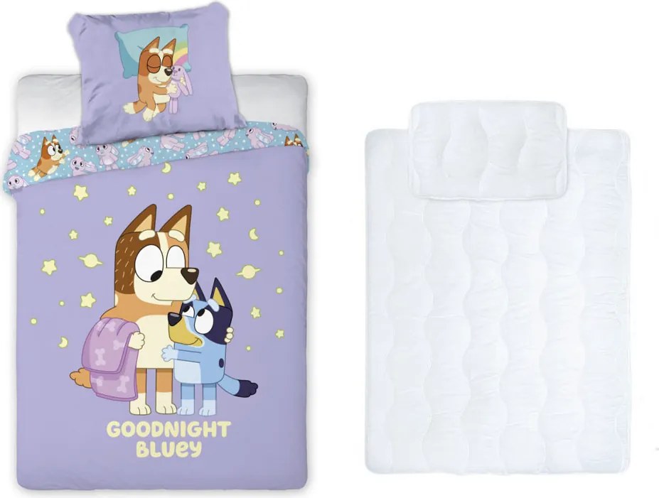 Bluey Goodnight gyerek, ovis ágyneműhuzat és paplan/párna szett 100x135 cm 40x60 cm