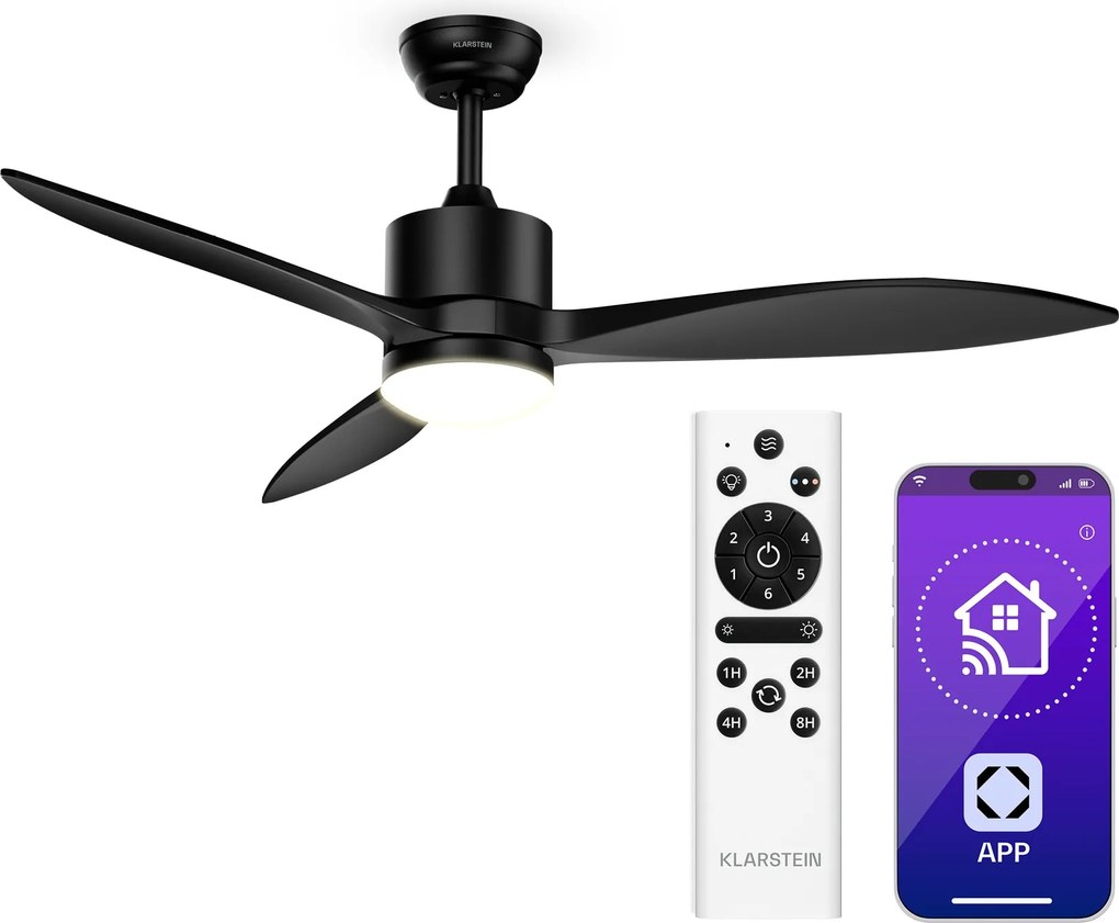 Klarstein SkyBreeze intelligens mennyezeti ventilátor világítással | 132 cm | 27 W | Csendes | LED | Fa