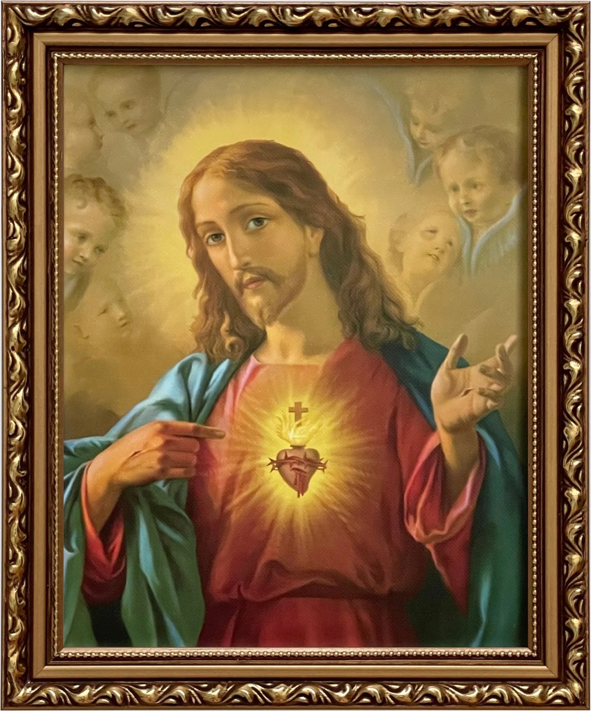 Vászonkép 29x24 Jézus Krisztus Jézus Szíve Arany Díszített Keret