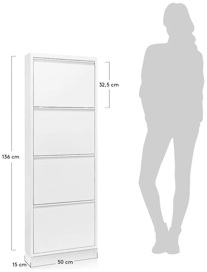 Rox fehér fém cipősszekrény 4 lenyitható fiókkal - Kave Home