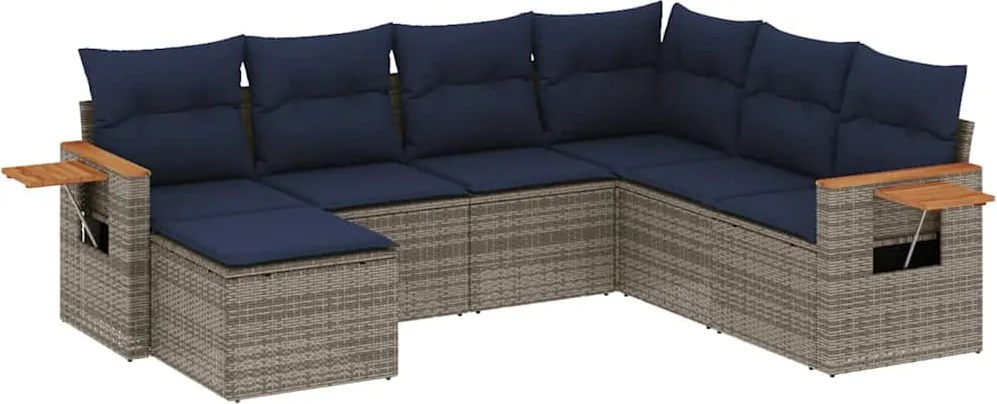 vidaXL 7 részes szürke polyrattan kerti ülőgarnitúra párnákkal