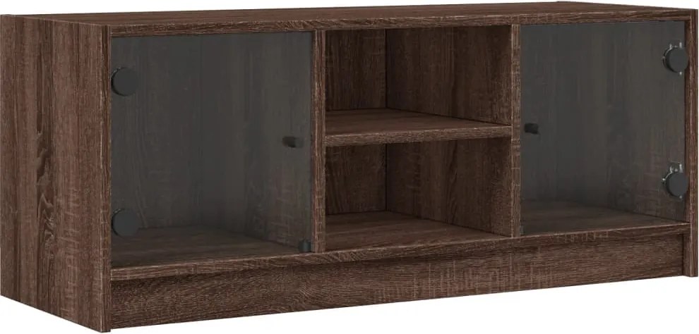 vidaXL barna tölgyszínű TV-szekrény üvegajtókkal 102 x 37 x 42 cm