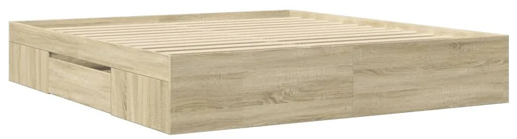 sonoma tölgyszínű szerelt fa ágykeret matrac nélkül 200x200 cm