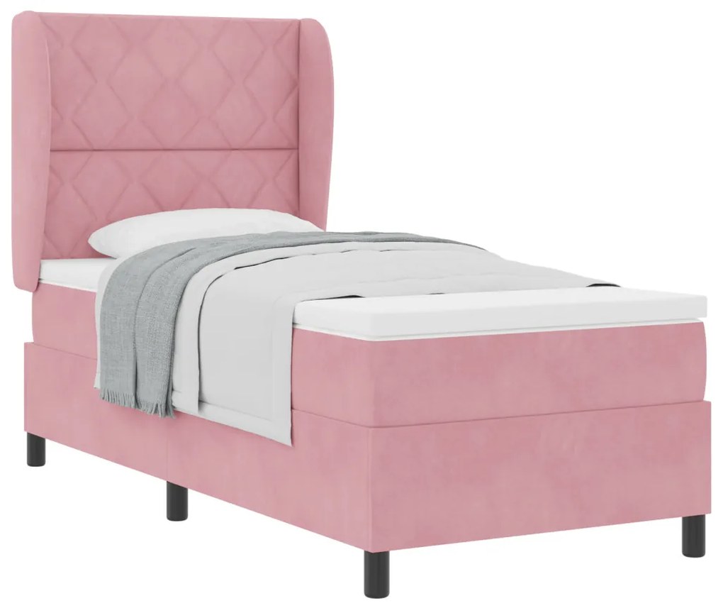 Boxspring Ágy Matrac Nappaliban Rózsaszín, 90x190 cm, Bársonyos