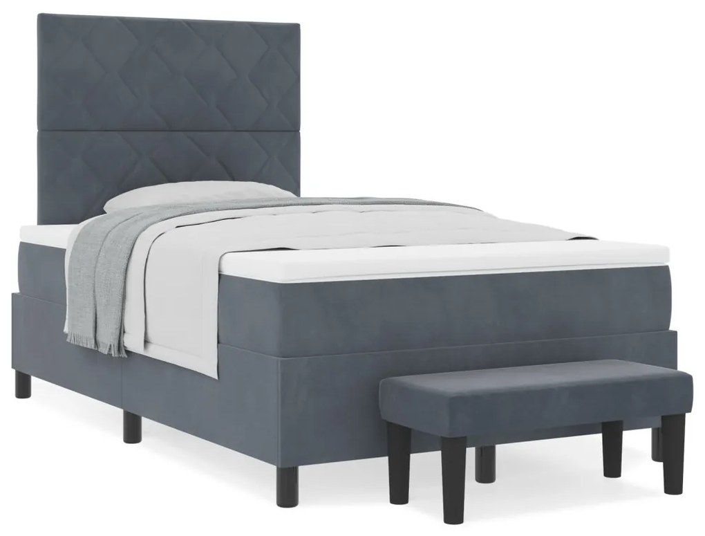 Box Spring Ágy Matraccal és Paddal Sötétszürke 120x190 cm Bársony