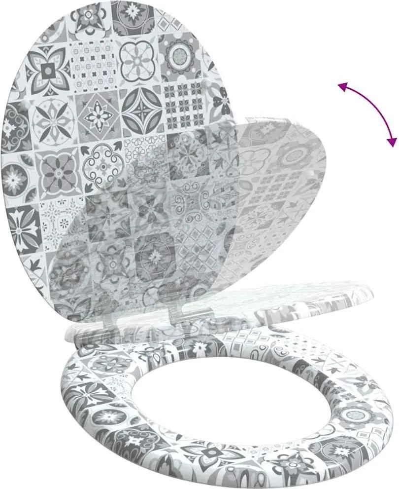 Lágy záródású WC ülőke Kék és fehér porcelán 44 x 38 cm MDF lap