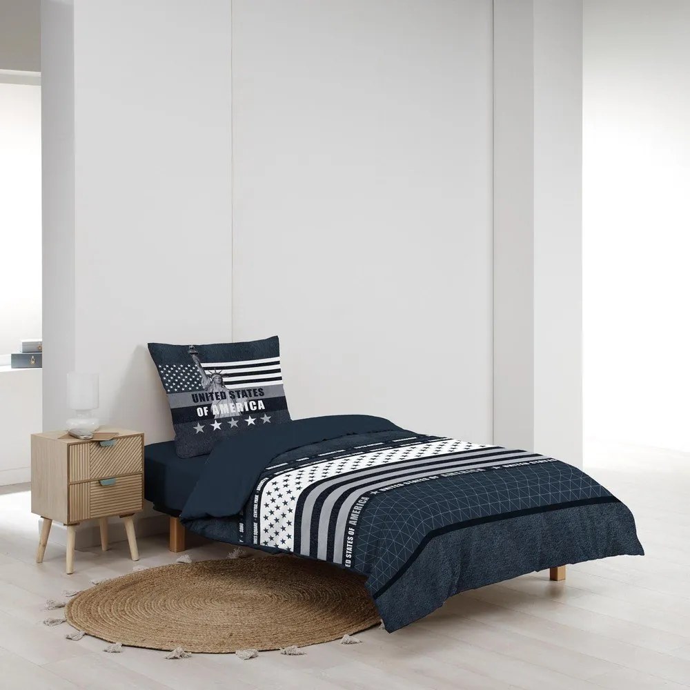 Sötétkék egyszemélyes pamut ágyneműhuzat 140x200 cm States – douceur d'intérieur