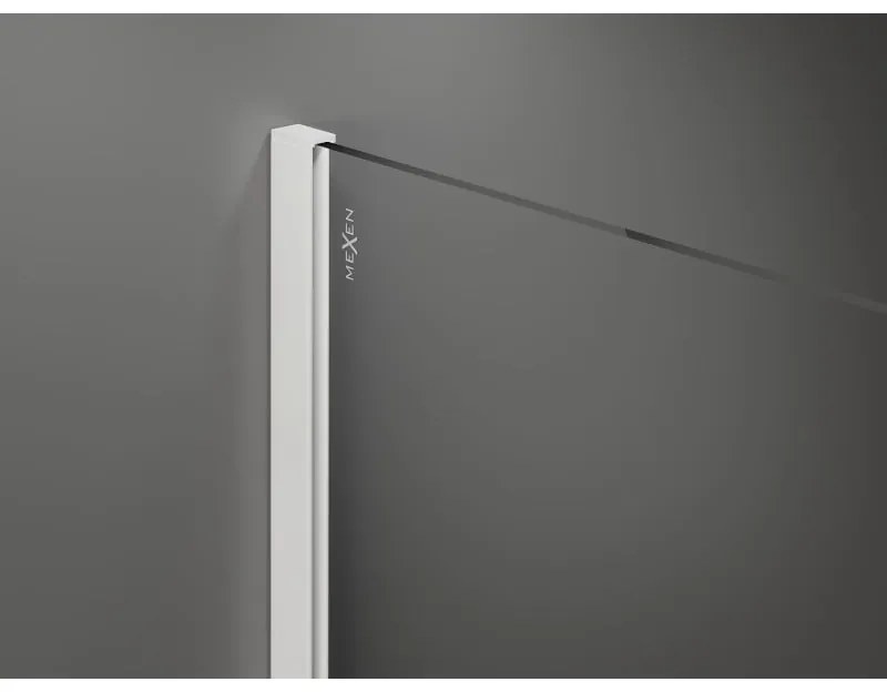 Mexen Kioto, Walk-In zuhany paraván 110 x 200 cm, 8mm üveg tiszta / fekete mintás, fehér profil, 800-110-101-20-77