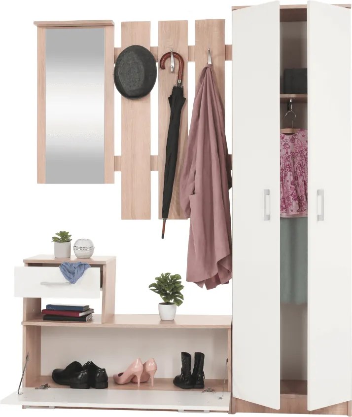 Előszobafal, sonoma tölgy/fehér, ASTER