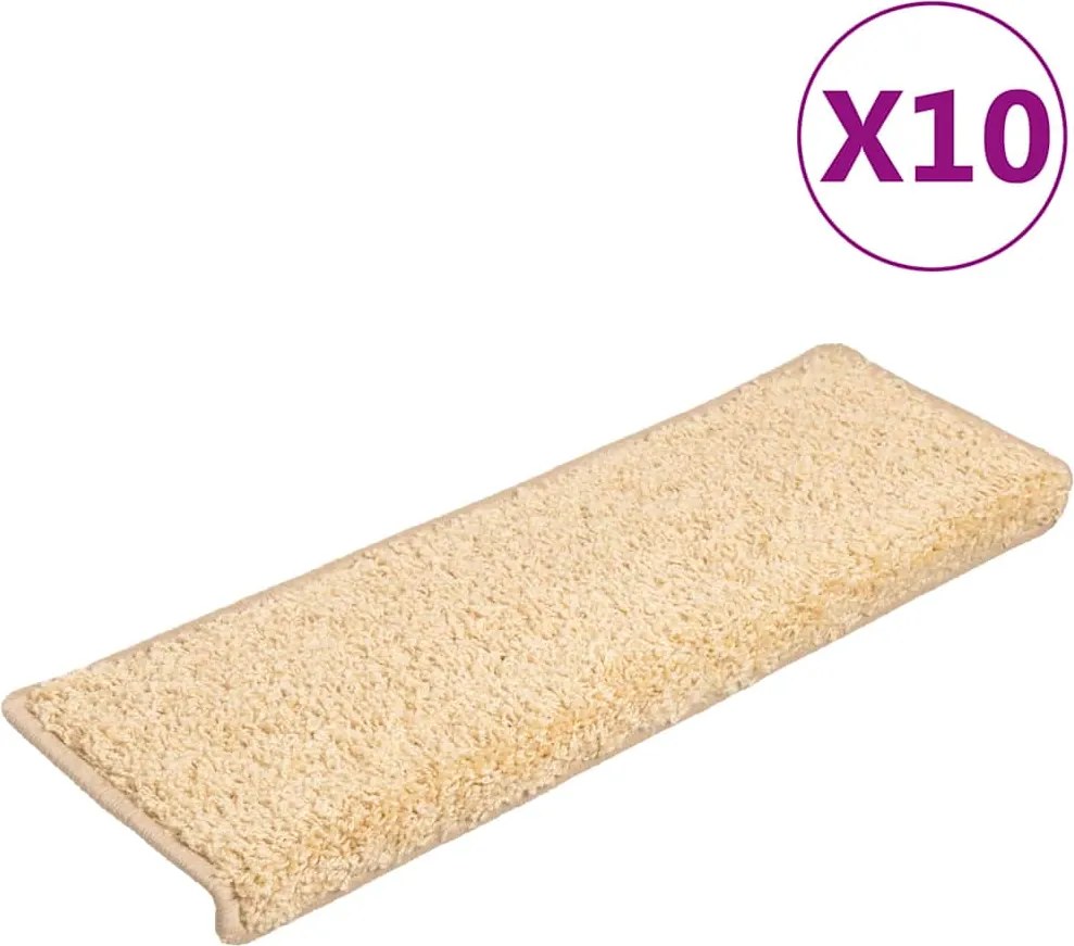vidaXL 10 db krémszínű lépcsőszőnyeg, téglalap alakú széllel, 65 x 21 x 4 cm