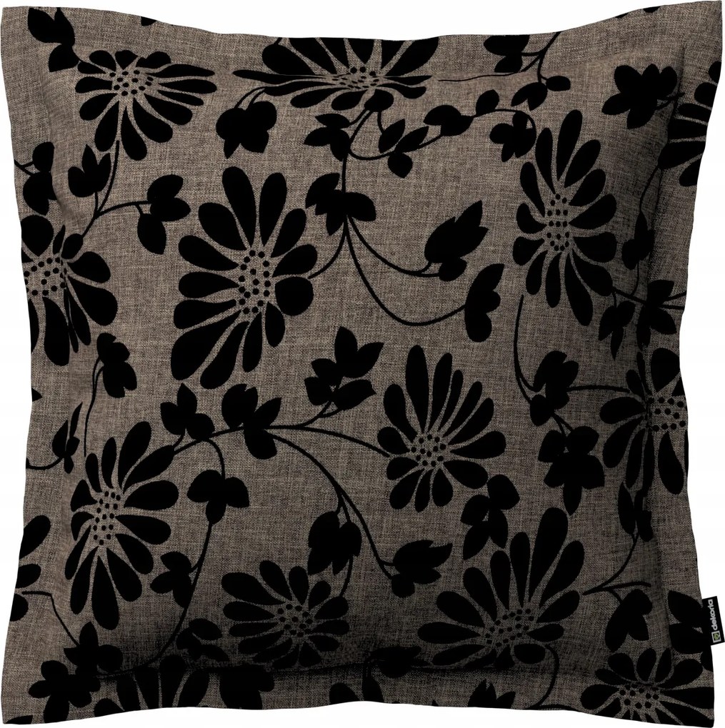 Párnahuzat 45x45 barna alapon fekete virágok
