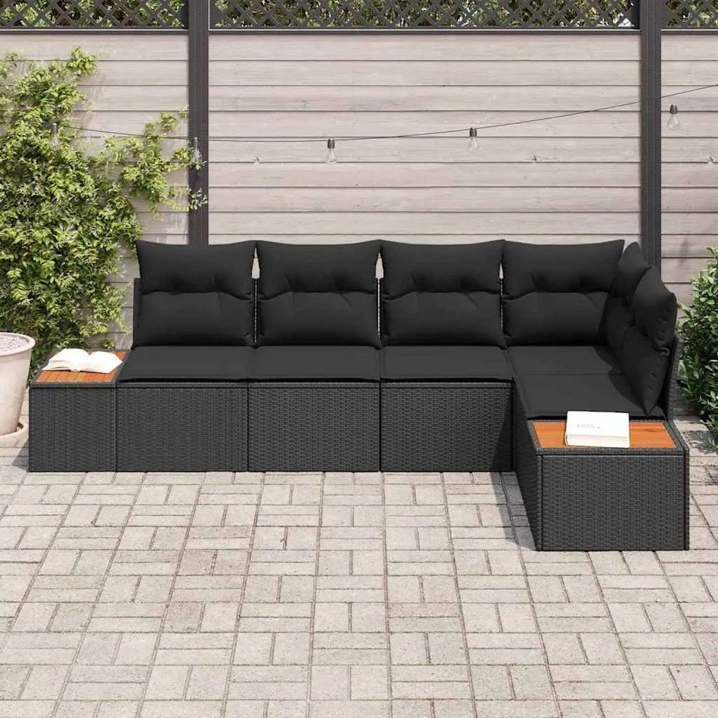 Kerti Kanapé Szett 5 pcs Fekete 264 x 154 x 85 cm Poli rattan