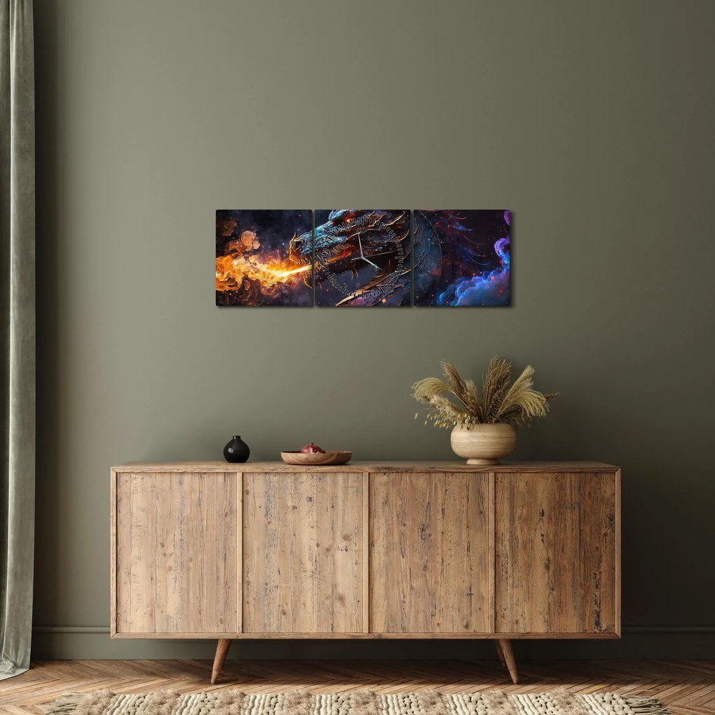 Kép - Lángokat köpködő sárkány (órával) (90x30 cm)