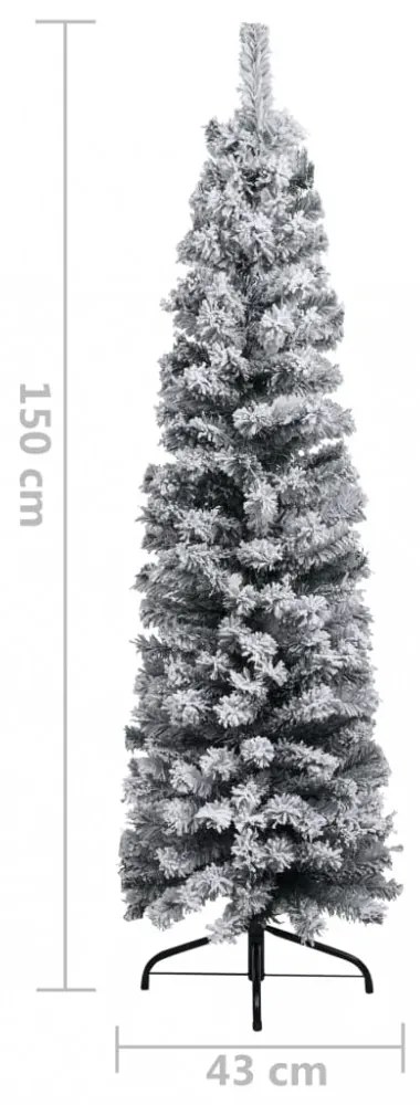 zöld PVC vékony műkarácsonyfa hóval 150 cm