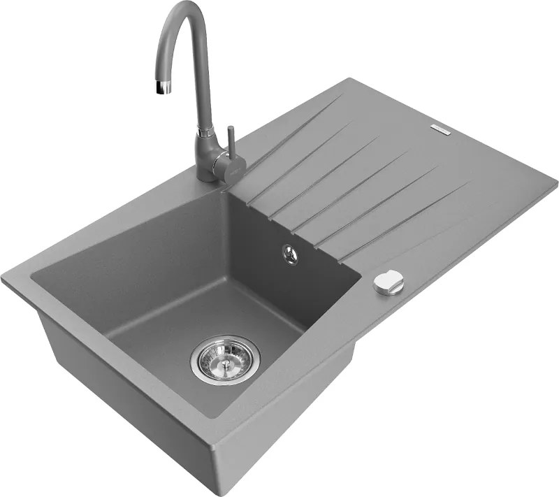 Mexen Cesar 1-medencés gránit mosogató csepptálcával és Telma konyhai csappal, szürke - 6514-71-670200-71