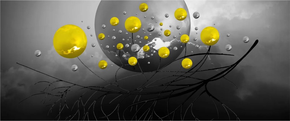 Kép- sárga absztrakt gömbök (120x50 cm)