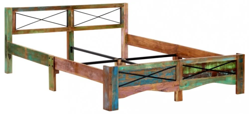 Vintage Fa Ágykeret - Tömör Újrahasznosított Fa, 166x212 cm, Egyedi Kivitelezés - Stabilitás és Elegancia Otthonában!