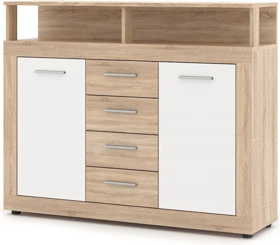 Komód 2 ajtóval és 4 fiókkal Sonoma tölgy / fehér színkombinációban – LUNA MIDI B