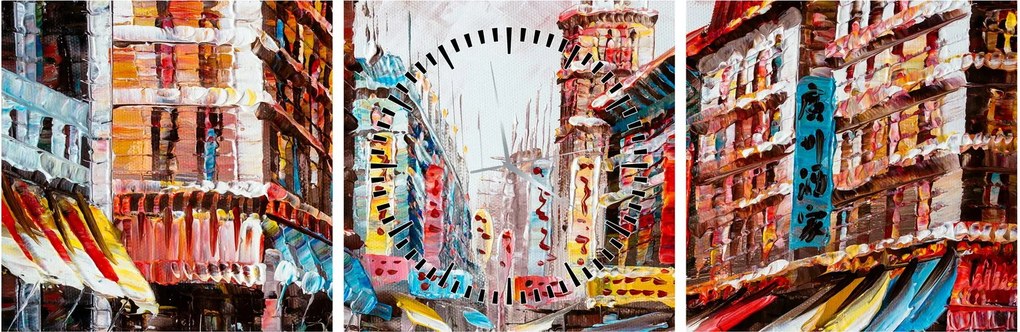 Kép - Hong Kong, olajfestmény (órával) (90x30 cm)