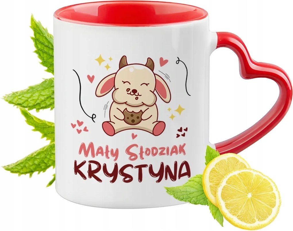 Piros bögre szív alakú füllel Krisztina ajándék