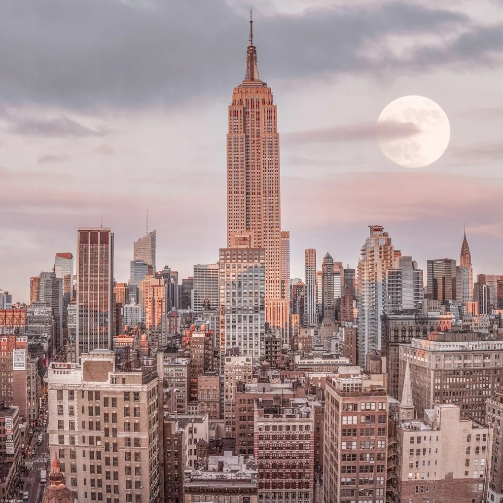 Poszter 40x40cm Empire State Building Manhattan panorámával New York, Ass