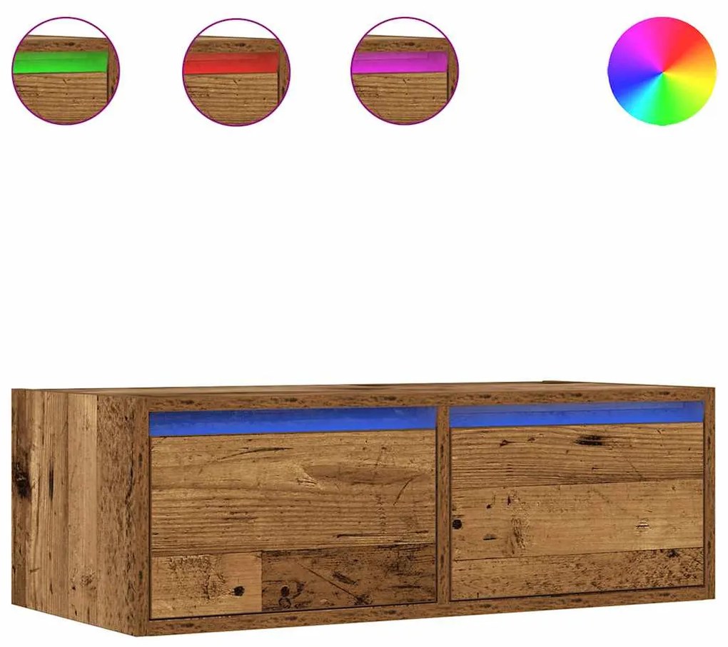 TV szekrény LED világítással régi fa 75x35,5x25 cm