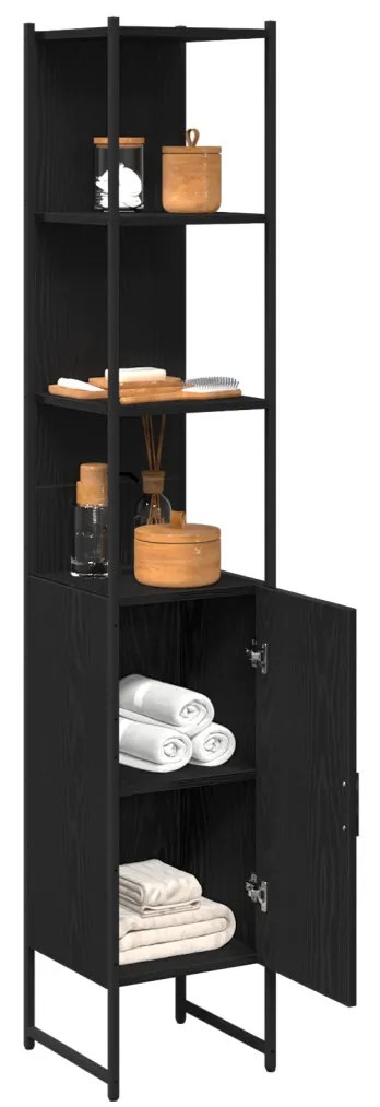 Fürdőszoba Szekrény Fekete Tölgy 33x33x185,5 cm Műanyag