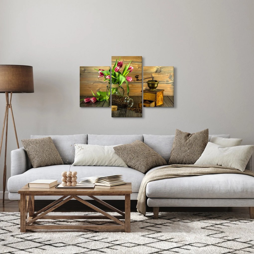 Tulipánok, daráló és kávé képe (90x60 cm)