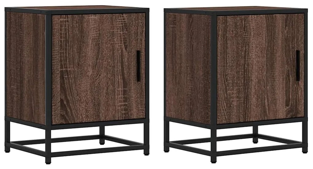 Éjjeliszekrények 2 db barna tölgy 40x31x50 cm műfából és fémből