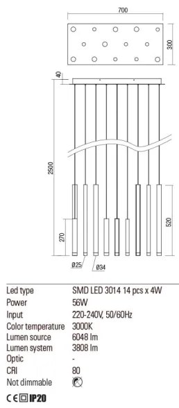 Redo 01-2057 - LED Csillár zsinóron MADISON 14xLED/4W/230V fényezett króm/fekete/réz