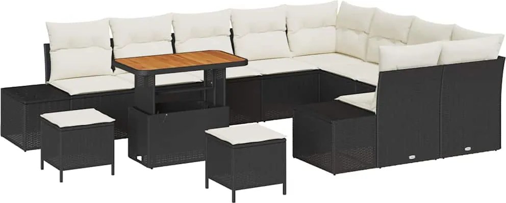 vidaXL Kerti Kanapé Szett párnával 12 pcs Fekete polirattan