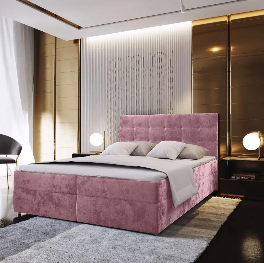 AKCIÓ Kárpitozott boxspring ágy GLORIEN VELVET 160x200 cm rózsaszín II. osztály Matrac: Bonell rugós matrac