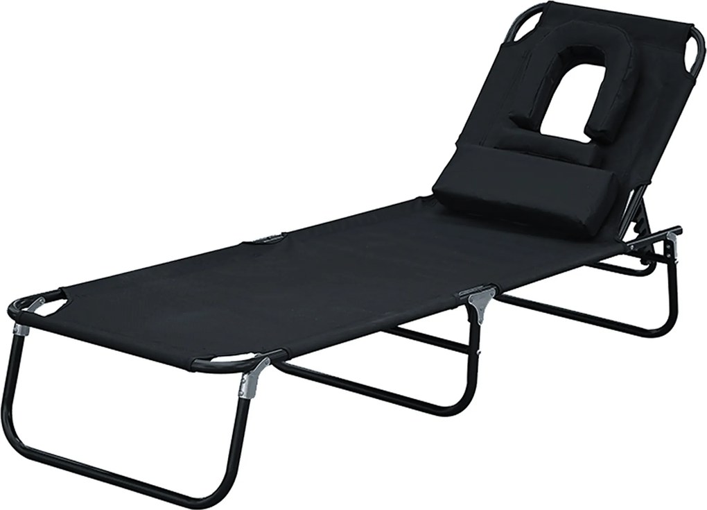 Outsunny Összecsukható Napozóágy 4-pozíciós Állítható Háttámlával - 120 kg Teherbírás, 190x56x28 cm, Fekete | Aosom