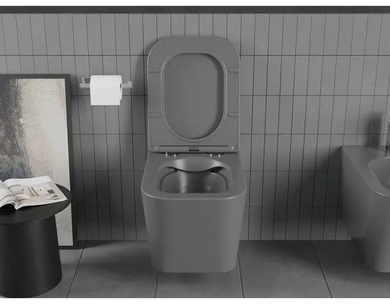 Mexen Teo WC Rimless WC lappal vékony, hőre keményedő, sötétszürke matt, 30854071