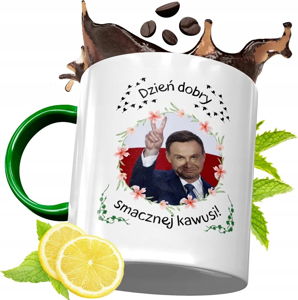 Zöld Bögre Andrzej Duda Elnök Ajándék Nyomtatott Fotóval