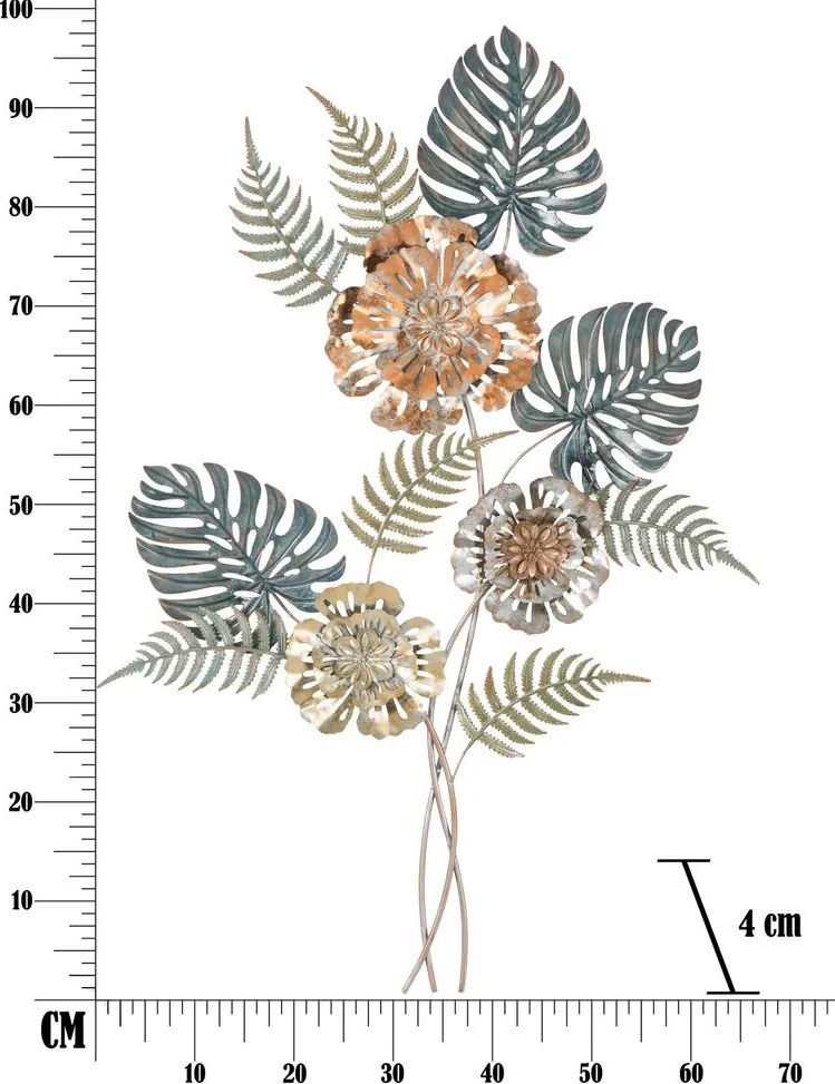 Trópusi levél fali dekoráció, zöld-réz - BOUQUET TROPIQUE