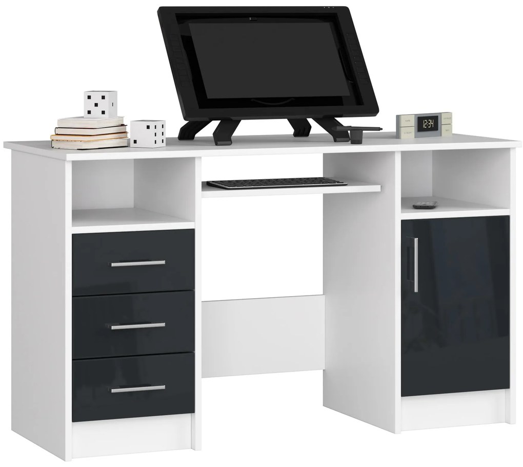 PC asztal Aziza  (fehér + fényes grafit). Akció -15%. 1069607