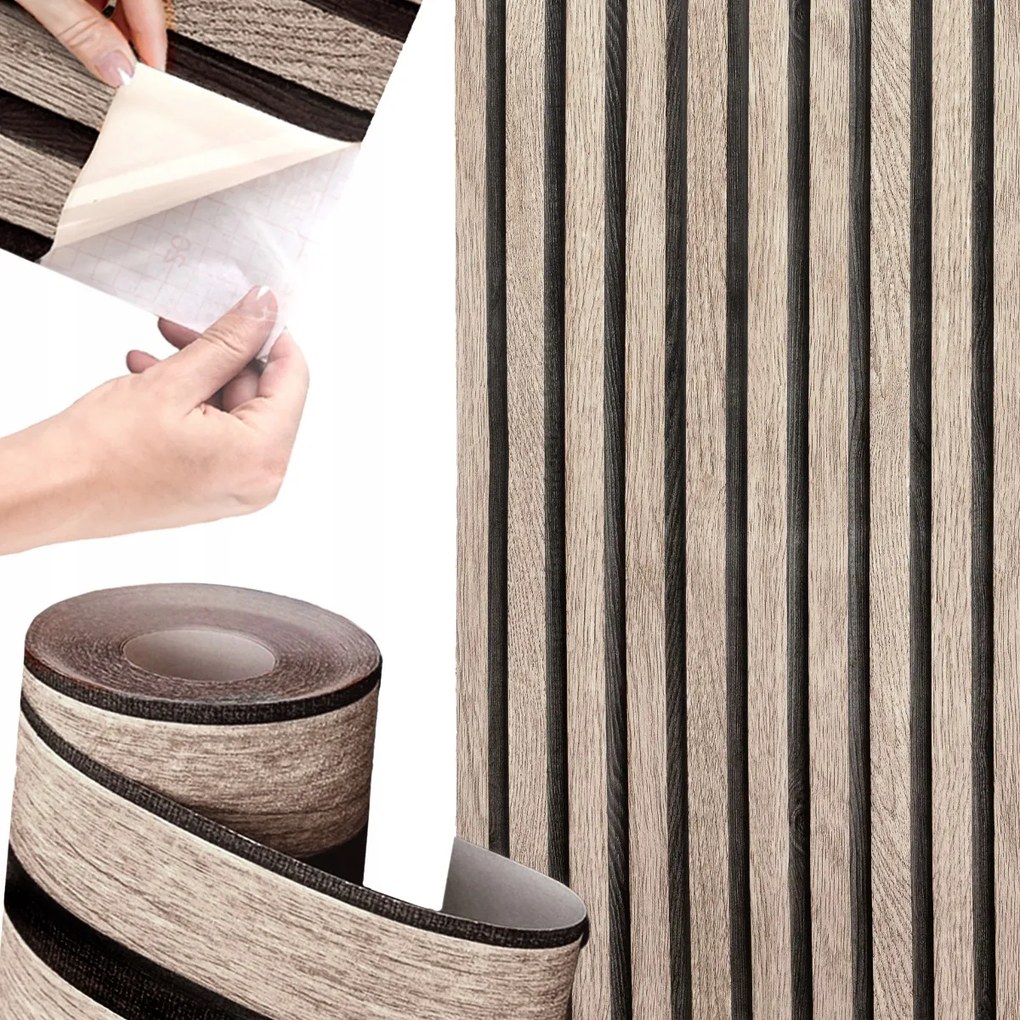 Tapéta Lamellák Öntapadós Falpanelek 3D Furnér Lamellák Bronz Fa 10m