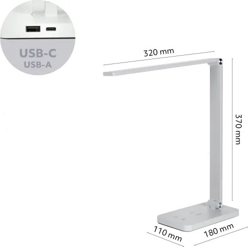 Brilagi - LED érintős asztali lámpa, dimmelhető, vezeték nélküli QI töltő, LED/7W/5V, 3000/4000/6000K, fehér