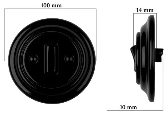 Bohemia-Design - Porcelán retro egyszeres kapcsoló, 6-os kerettel, fekete
