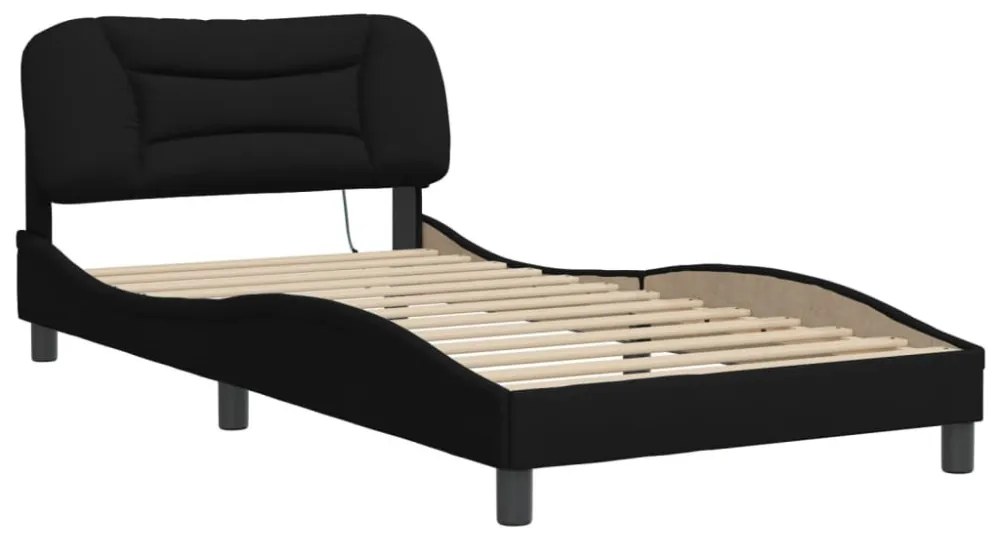 fekete szövet ágykeret LED-ekkel matrac nélkül Hvar 100x200 cm