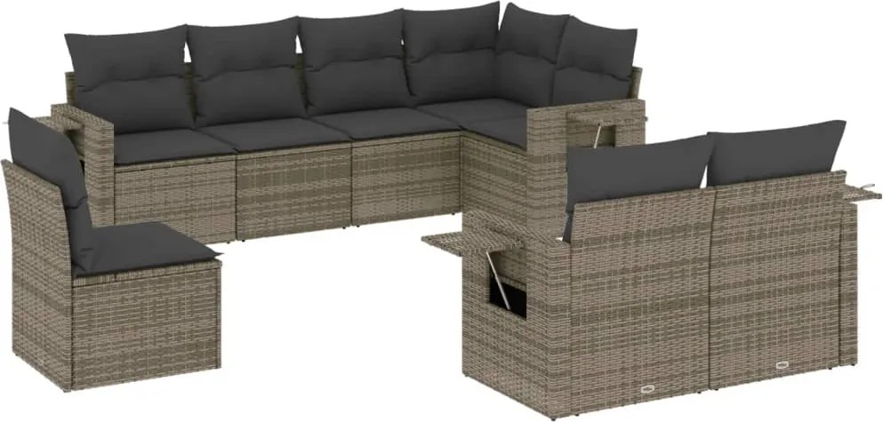 vidaXL 8 részes szürke polyrattan kerti ülőgarnitúra párnákkal