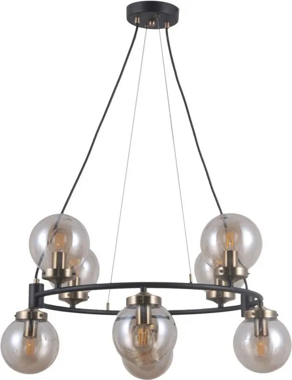 ITALUX PND-28622-8A GALVEZ Többágú Függesztett Lámpa Antik Bronz, Borostyán, Matt Fekete E14 IP20