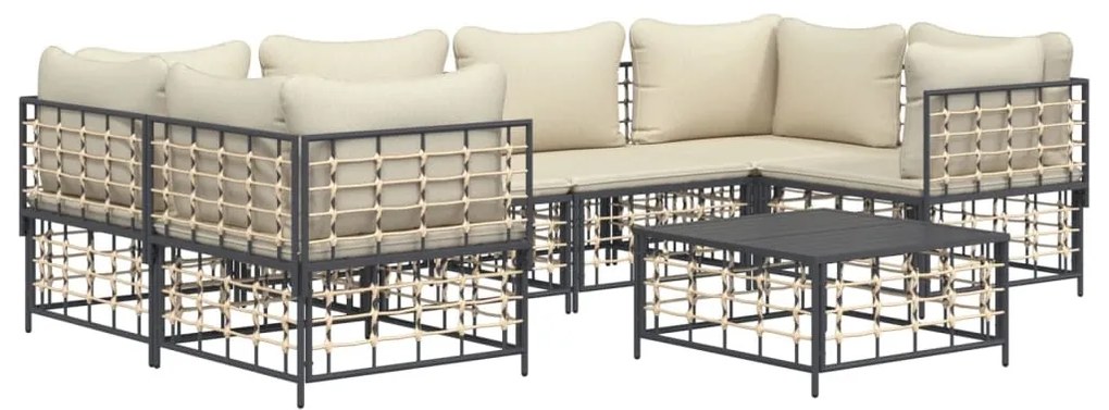7 részes antracitszürke polyrattan kerti ülőgarnitúra párnákkal