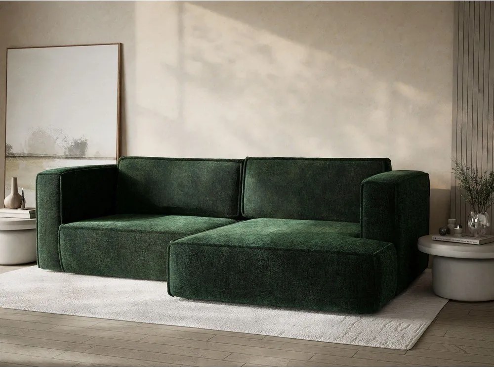 Sötétzöld zsenília kinyitható-tárolóhelyes sarokkanapé (jobb oldali-heverő résszel) Velto – Maison de Rêve