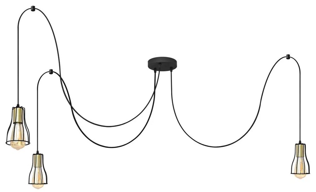 Helam Csillár zsinóron TUBE LONG 3xE27/15W/230V fekete/arany HE1613