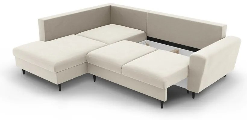 Bézs bársony kinyitható tárolóhelyes sarokkanapé (bal oldali-L alakú) Kyoto – Cosmopolitan Design