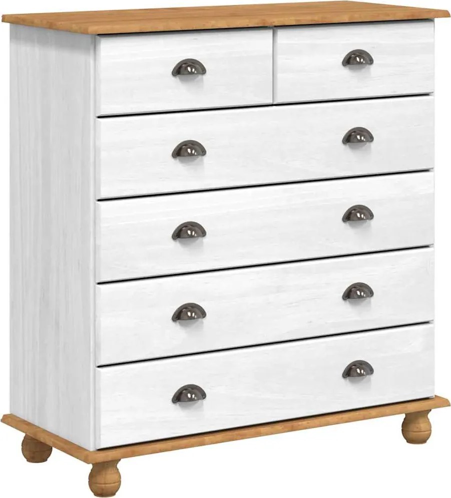 vidaXL Fiókos Szekrény ASKIM Fehér 91 x 40 x 95,5 cm Tömör fenyőfa