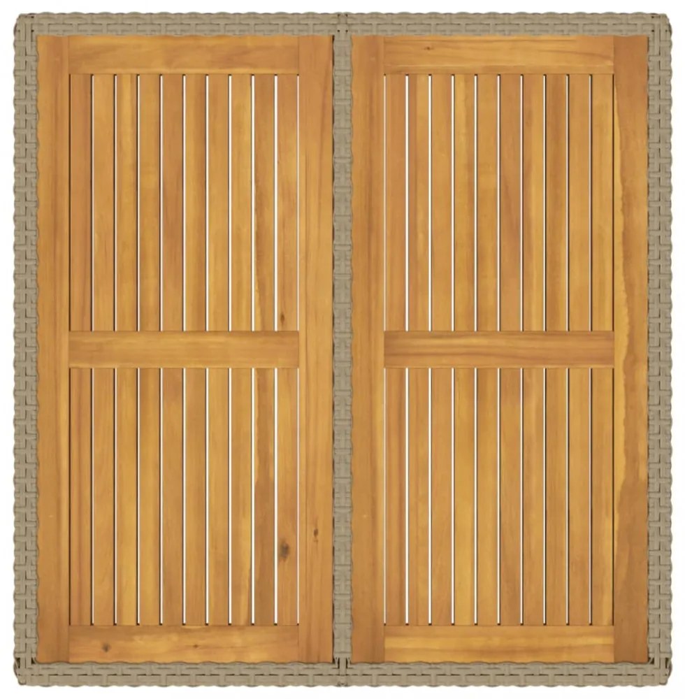 bézs polyrattan és tömör akácfa kerti asztal 109 x 107 x 74 cm